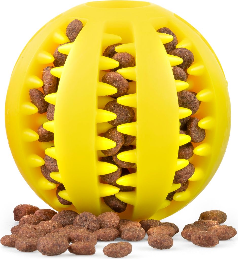 Hundespielzeug Futterball RAGI Intelligenz Große Kleine Hunde Welpen Zahnpflege Leckerli Spender Anti Schling Zahnreinigung Gelb 7cm
