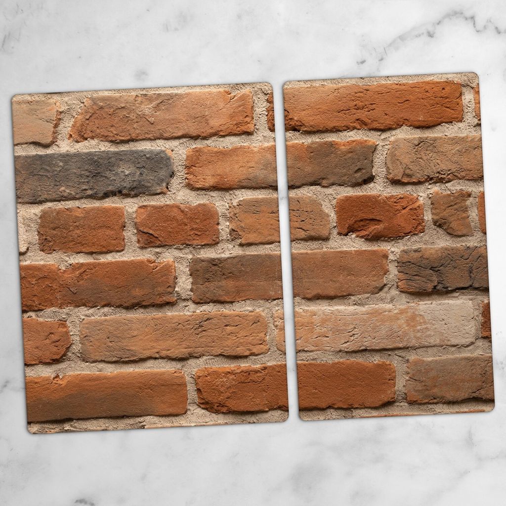 Glas-Herdabdeckplatten Glaskeramikkochfeld-Abdeckung Spritzschutz Schneidebrett Zweiteilige Glas 70x52 cm Brown Mauer Ziegel