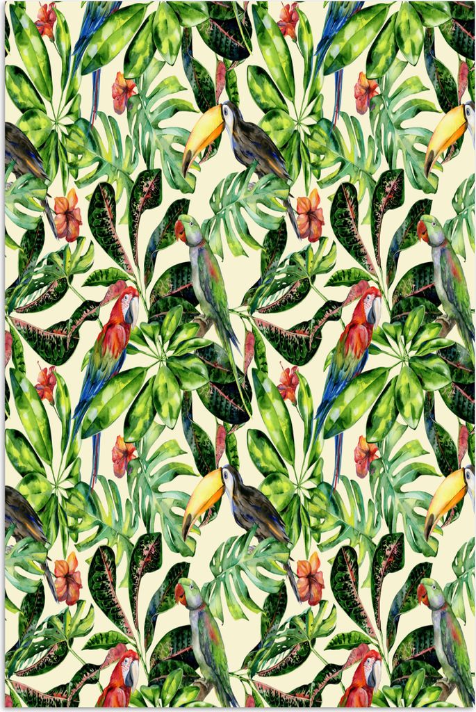 MuchoWow Poster Blumen - Vogel - Blätter 80x120 cm - Papierdruck