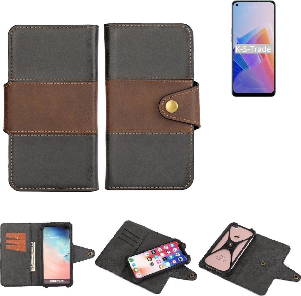 K-S-Trade Handyhülle Schutzhülle Hülle Bookstyle Wallet-Case kompatibel mit Oppo F21 Pro 5G Bumper Rundumschutz schwarz-braun 1x