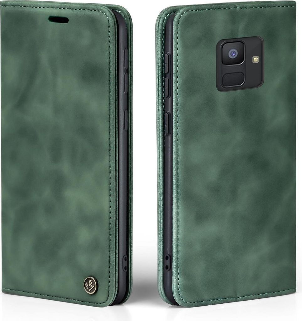 Handy Hülle für Samsung Galaxy A6 2018 Klapphülle Bookcase Flip Cover Handy Tasche Etui Farbe: Grün
