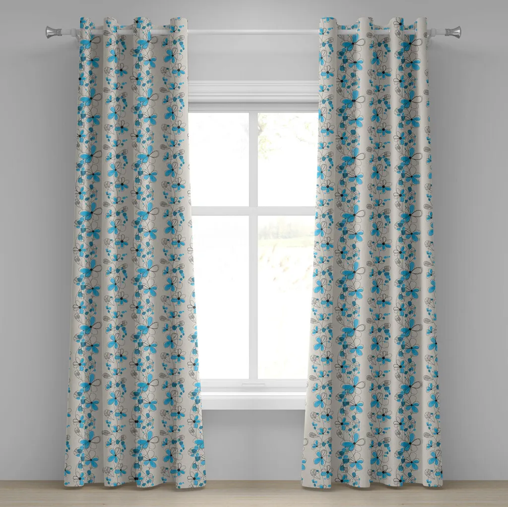Rideau motif marguerites bleues à œillets - Set de 2 Panneaux 280x175 cm