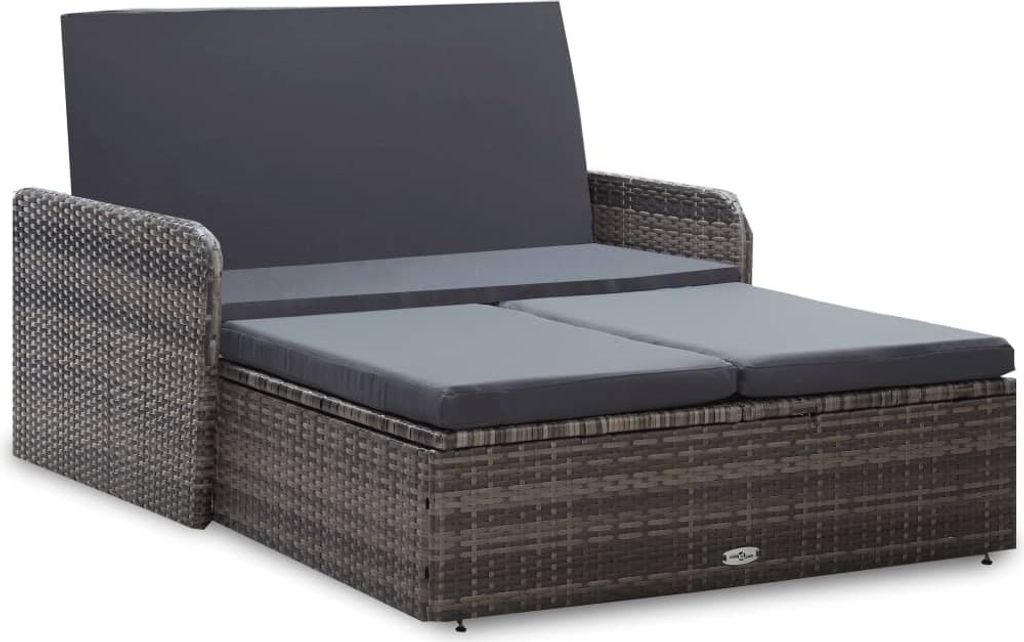 2-tlg. Garten-Lounge-Set mit Auflagen Poly Rattan Grau