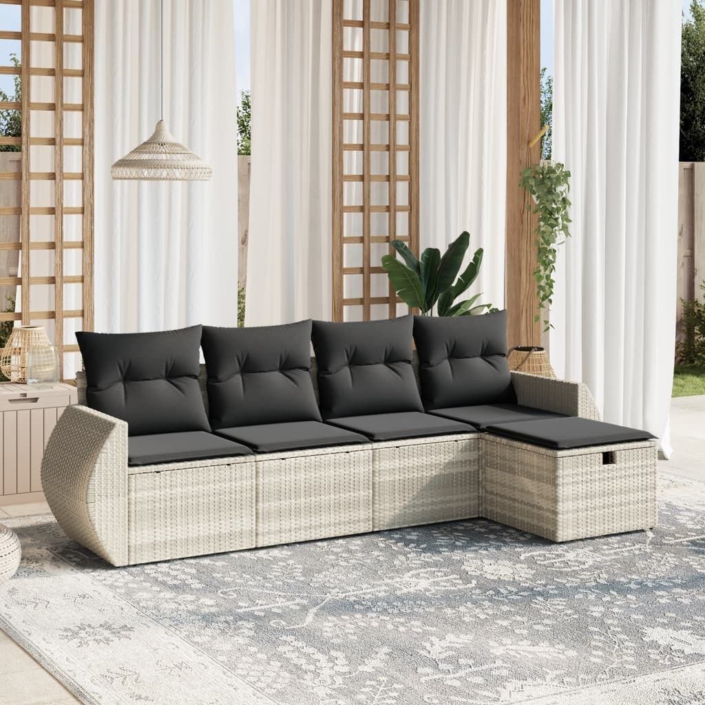"Rabatt" 5-tlg. Garten-Sofagarnitur - mit sofa - mit Kissen Hellgrau Poly Rattan - Lounge-Dining set CC10310