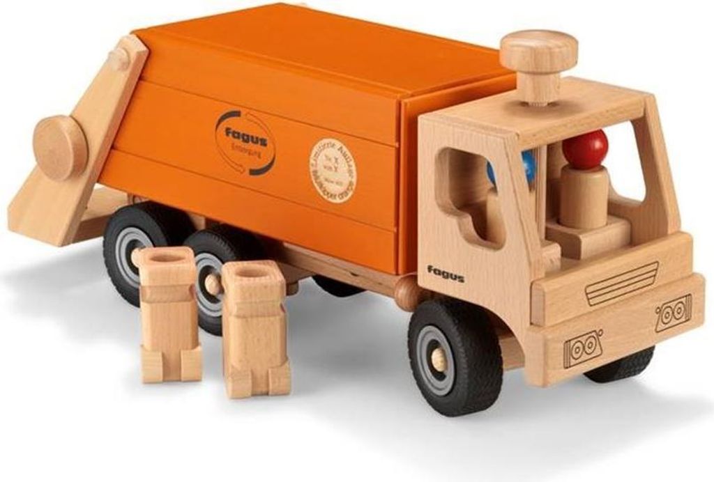 Drevená hračka Fagus – smetiarske auto, oranžová, 43 cm, s Obrázok produktu 