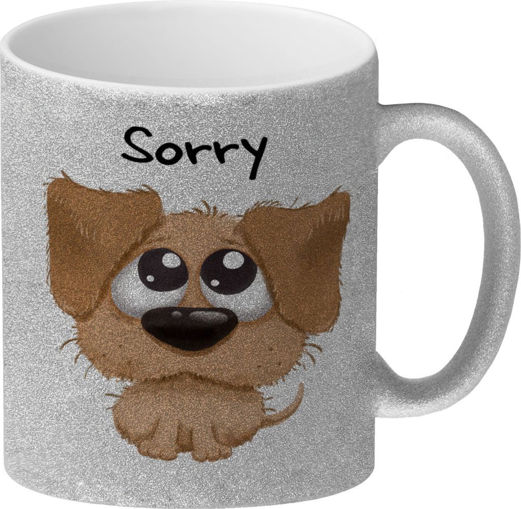 Hund Glitzer-Kaffeebecher mit Spruch Sorry