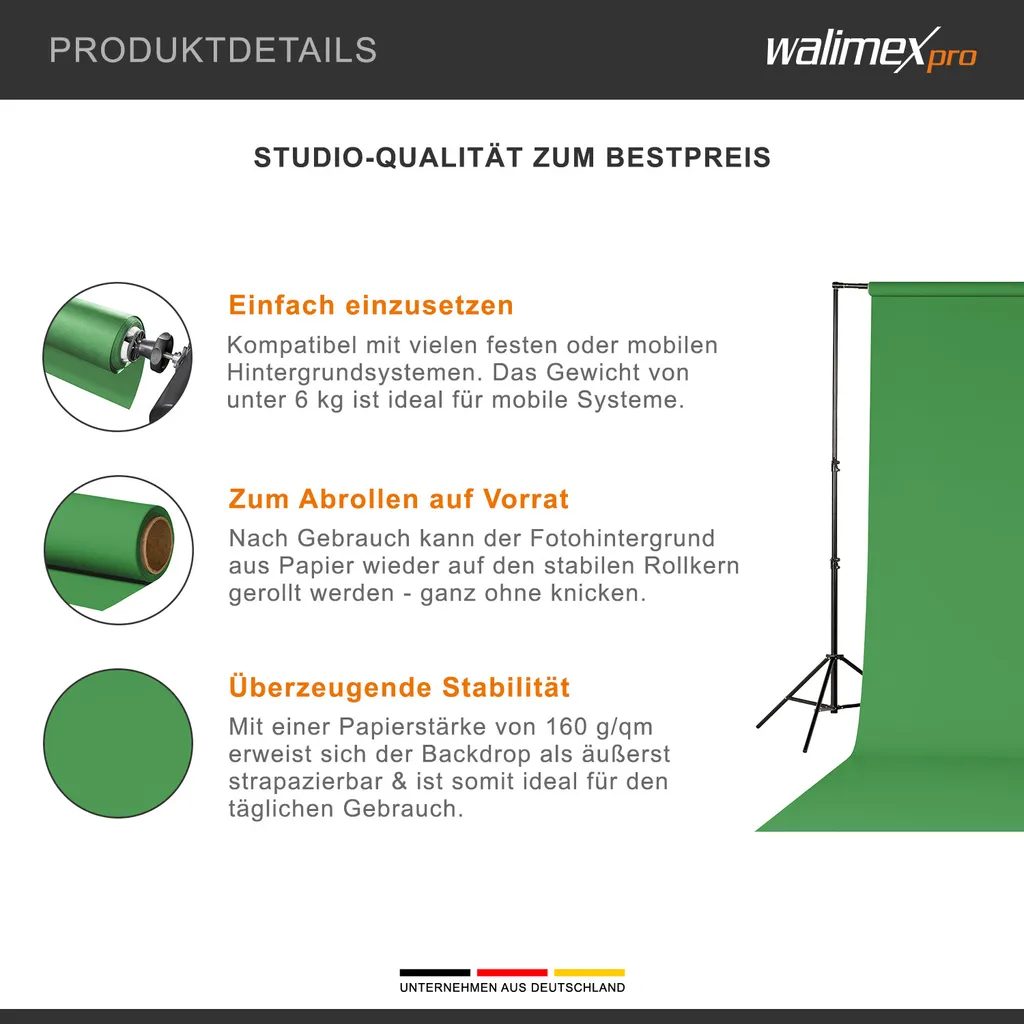 Fond de Studio Photo en Papier Vert 160g/m² Résistant sans Reflets - 3