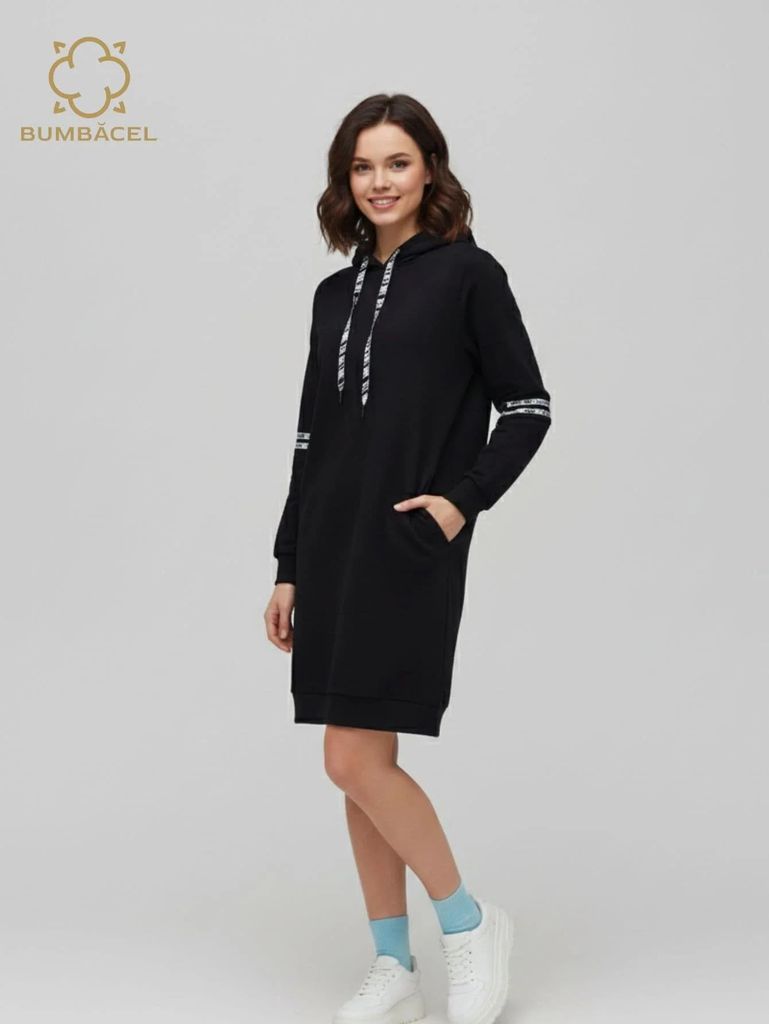 Baumwoll-Sweatkleid für Damen mit langen Ärmeln, S