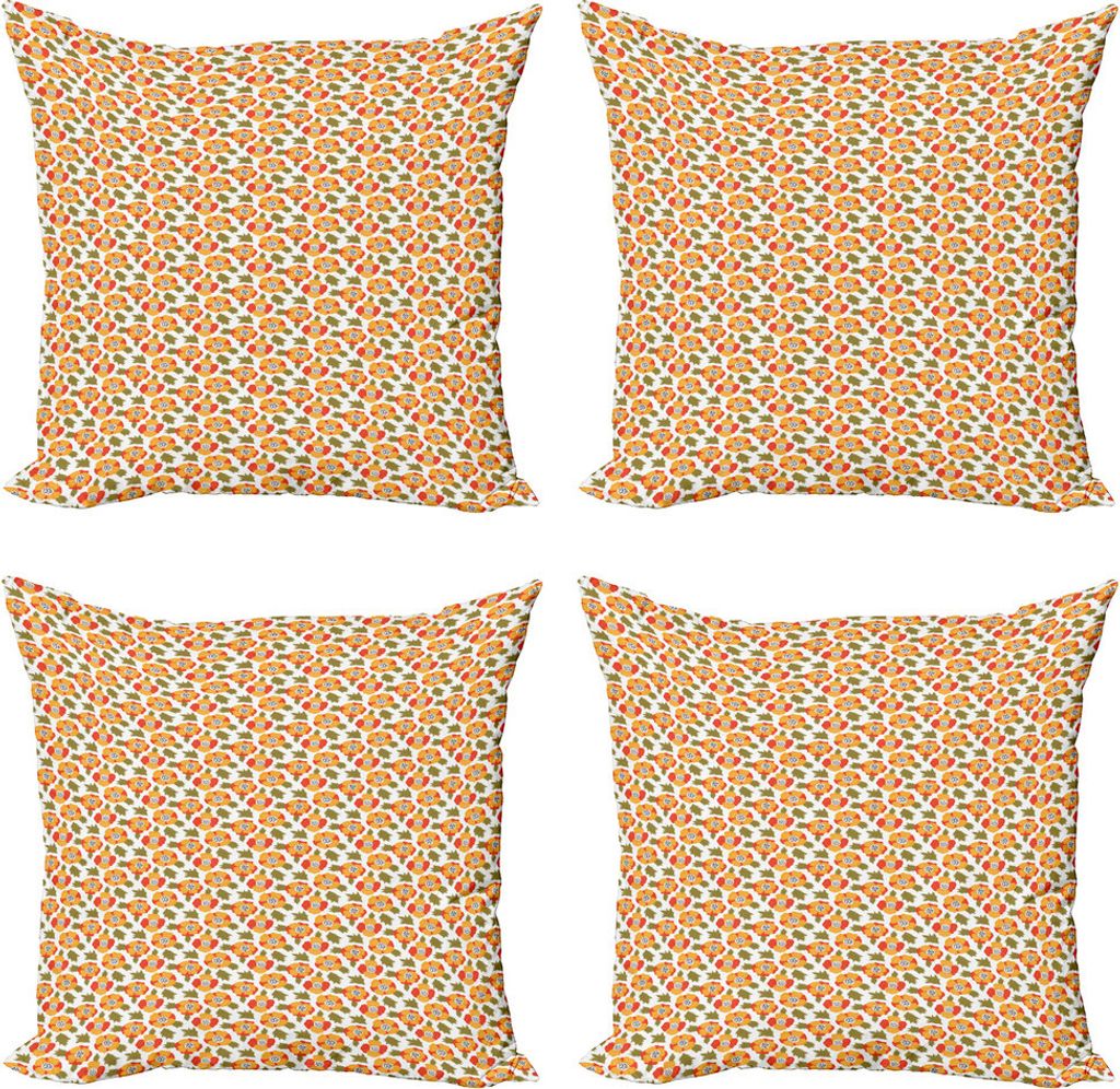 ABAKUHAUS Mohn Kissenbezug Set (4 Stück), Blütenpflanzen Botany, Moderner Doppelseitiger Digitaldruck, 40 cm x 40 cm, Olivgrün Vermilion
