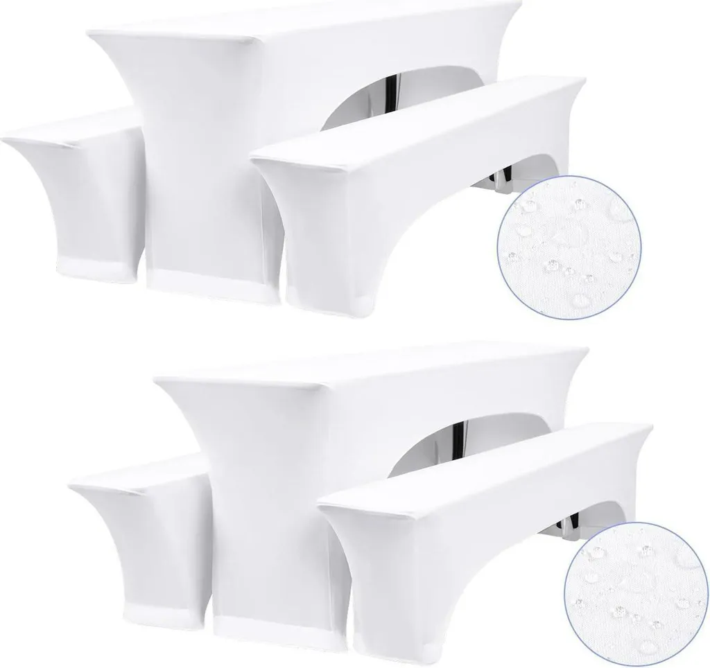 Copritavolo Elasticizzato Bianco Impermeabile 220 cm | Kit Eventi 3 Pezzi - 1