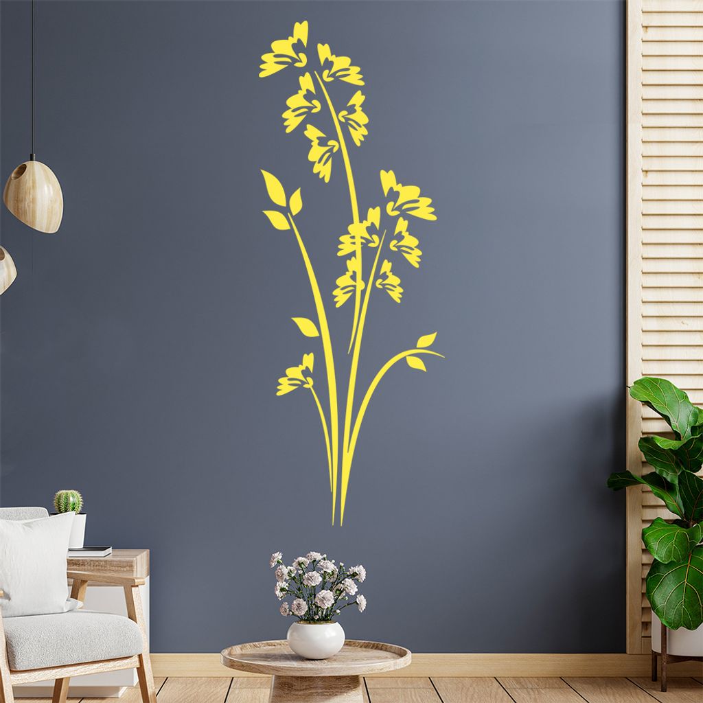 Blüten - Gräser - Frühling Wandtattoo in 6 Größen - Wandaufkleber Wall Sticker - Dekoration, Küche, Wohnzimmer, Schlafzimmer, Badezimmer