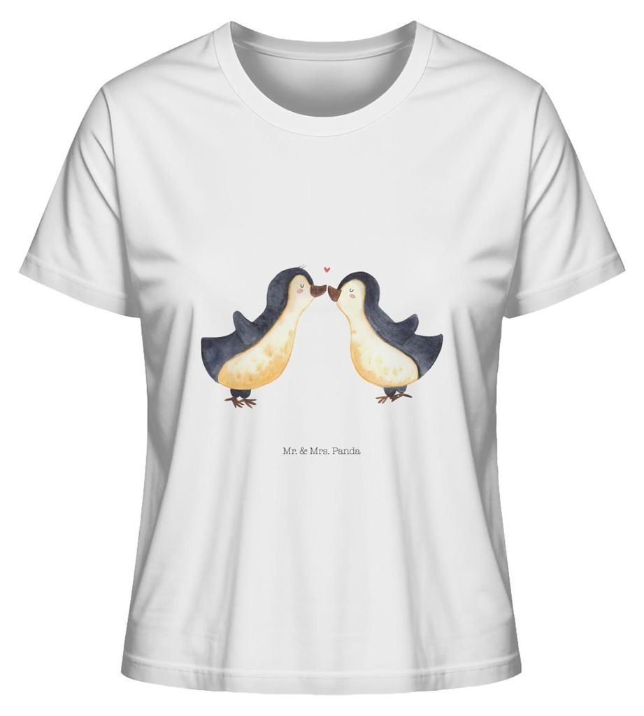 Mr. & Mrs. Panda Basic Shirt Damen Pinguin Liebe Größe S - Weiß - Geschenk, Kurzarmshirt, Oberteil, Hochzeitstag, Frauen T-Shirt, Hochzeit, Vert...