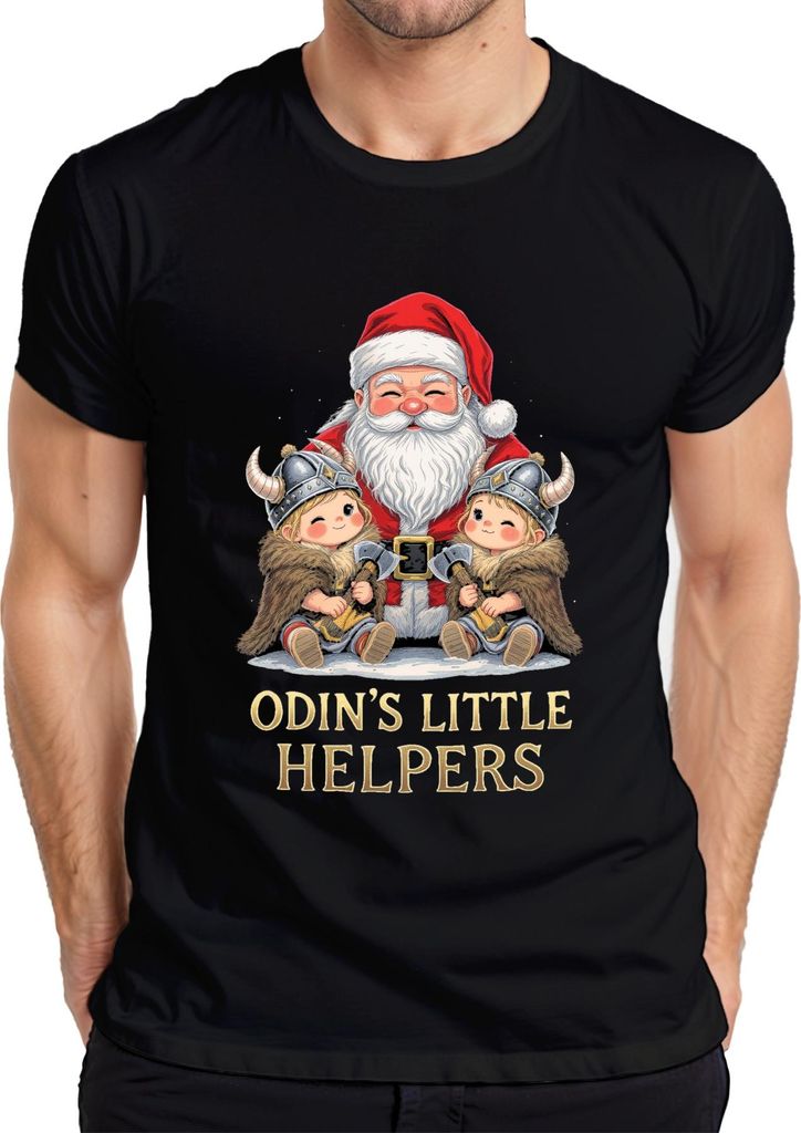 Odin's Little Helpers Weihnachtsmann Wikinger Kinder Retro Lustig Herren T-Shirt, Schwarz, S