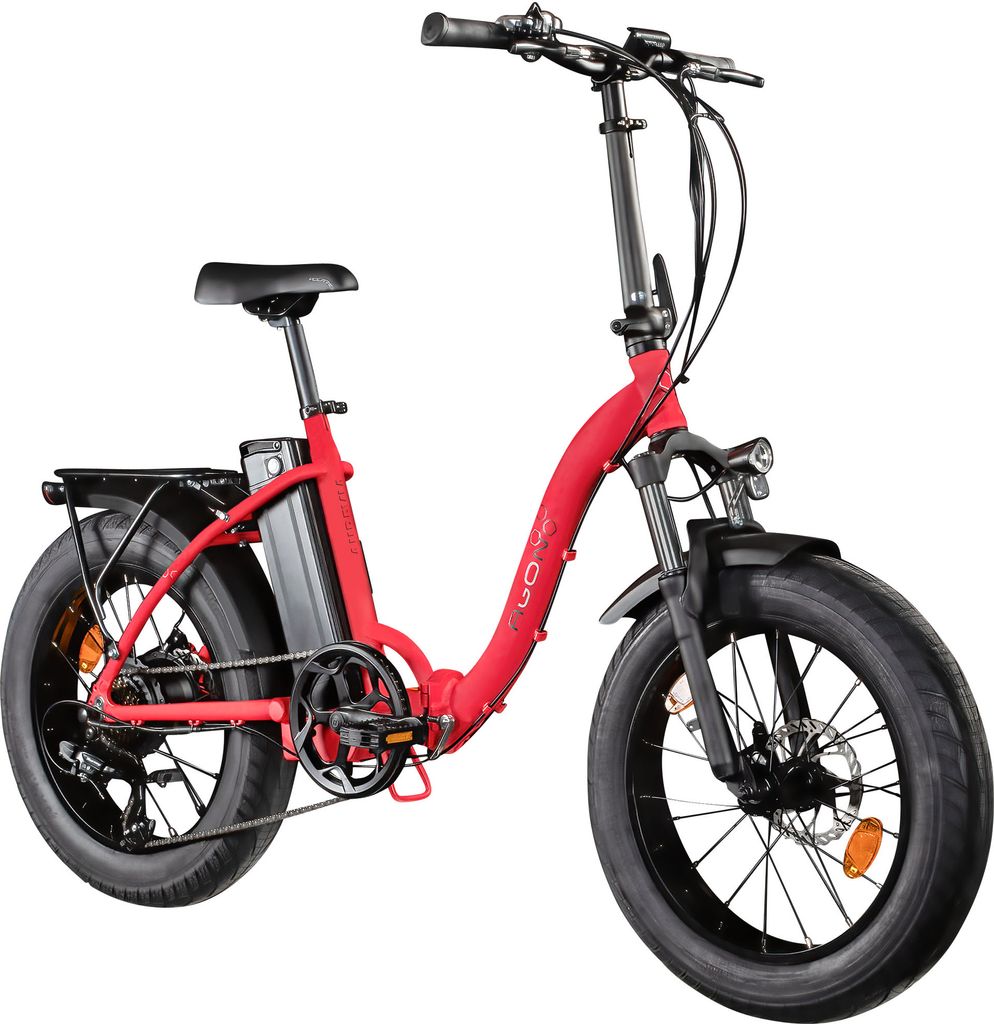 Agon Aurevia E Bike Klapprad 20 Zoll Pedelec für Damen Herren 155 - 195 cm Elektrofahrrad Faltrad 7 Gang Fatbike StVZO rot