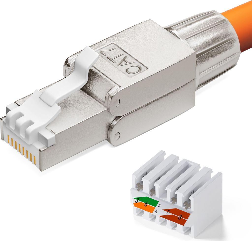 hb-digital Netzwerkstecker CAT7 Netzwerk Steckverbinder CAT 7 RJ45 Stecker LSA STP Zinklegierung schmal