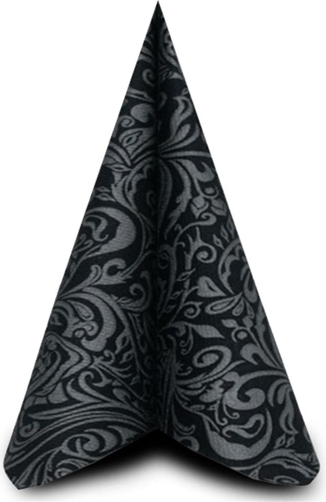 MANK Airlaid Serviette Lias in Schwarz-Silber, 40 x 40 cm, 50 Stück - Ornamente