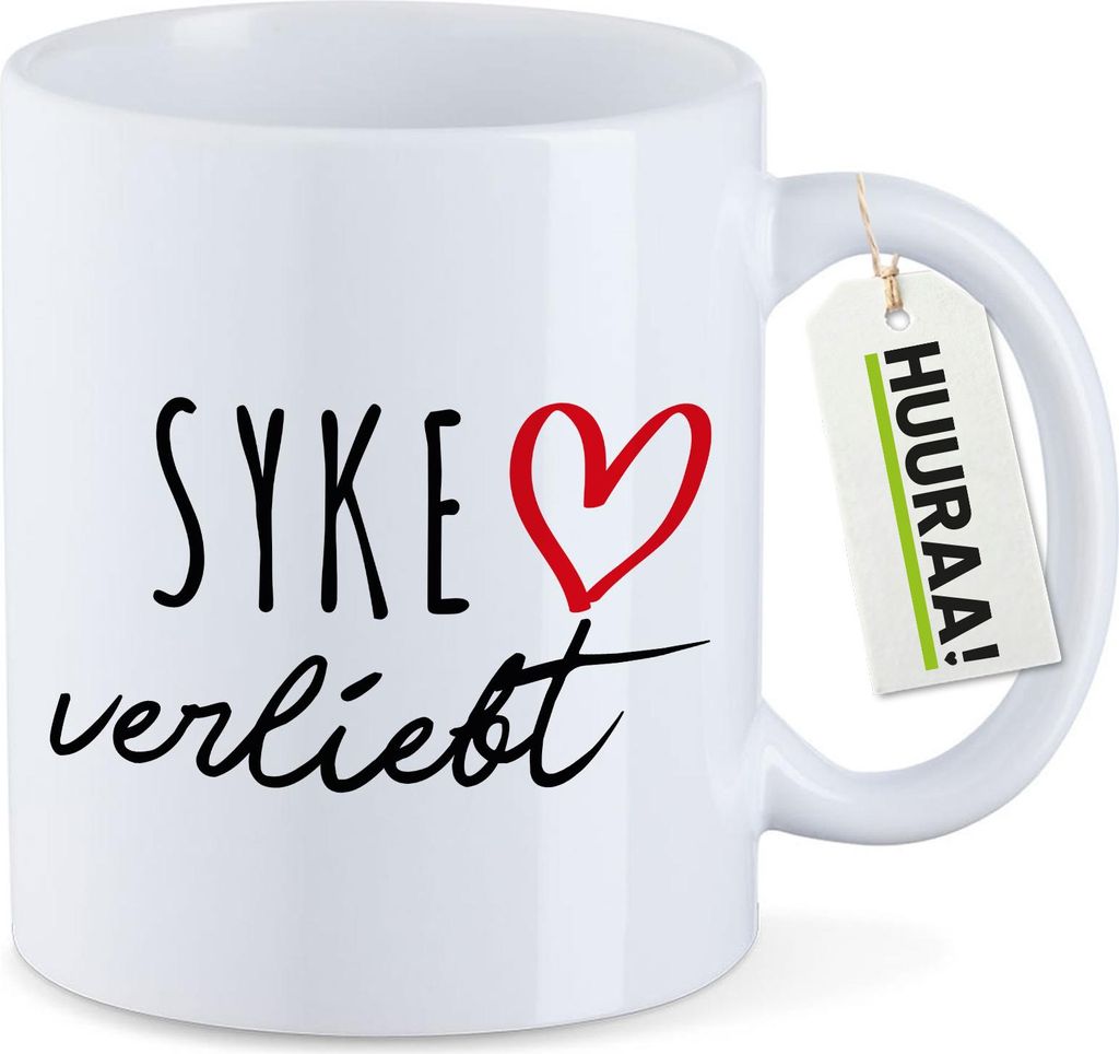 Huuraa Kaffeetasse Syke verliebt 330ml Weiß Keramik Kaffeebecher Geschenkidee