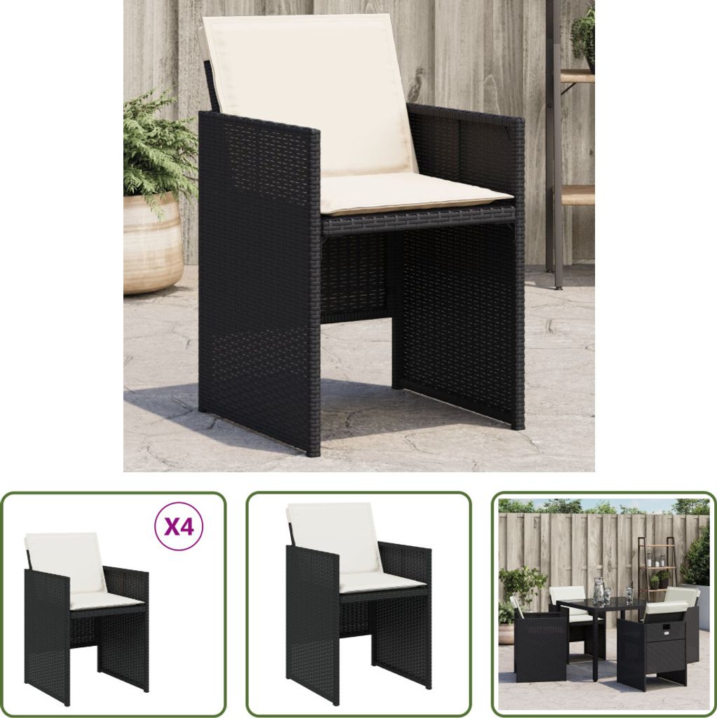 The Living Store Gartenstühle mit Kissen 4 Stk. Schwarz Poly Rattan