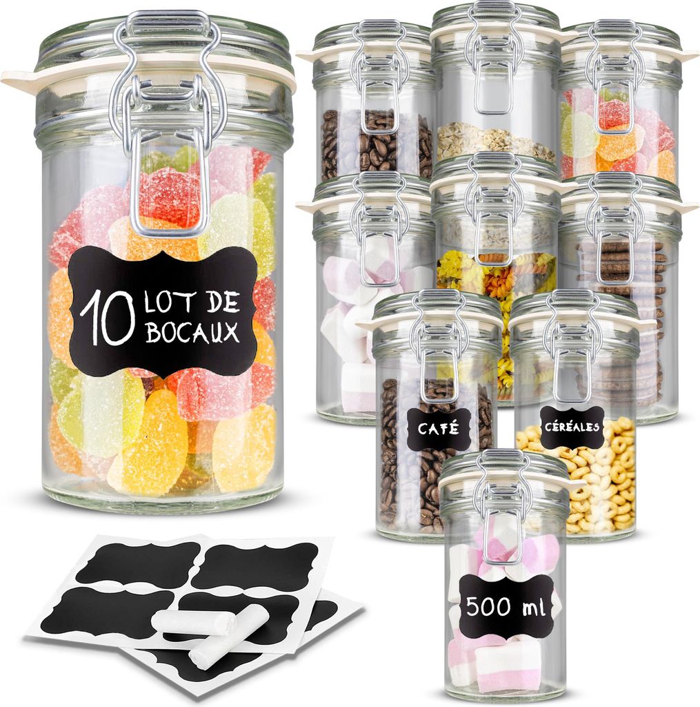 Creative Home Lot de 10 Bocaux en Verre 500ml - Bocal en Image du produit 