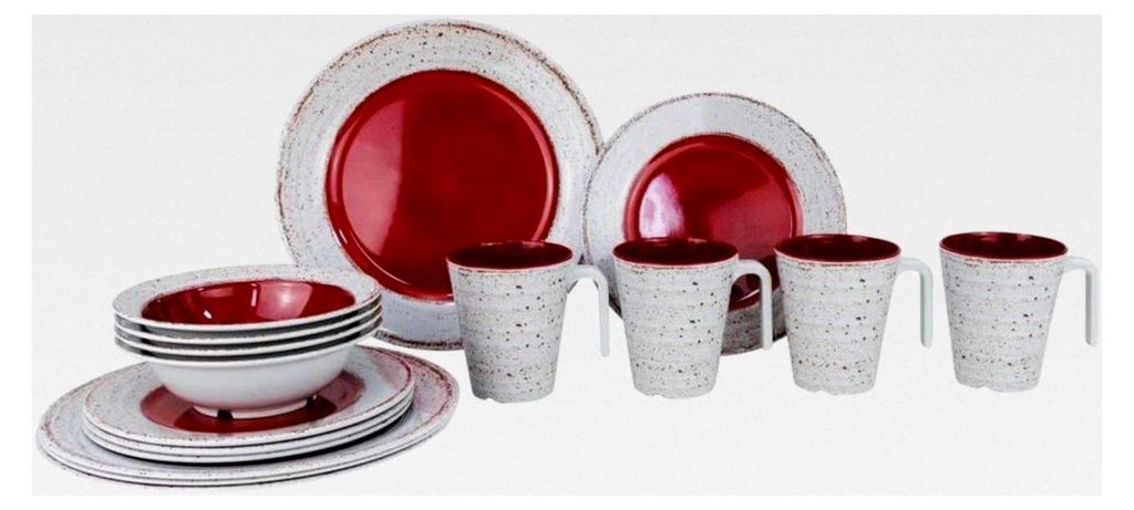 Campinggeschirr Melamin 16-teiliges Set für 4 Personen Casa Terracotta rot - Creme