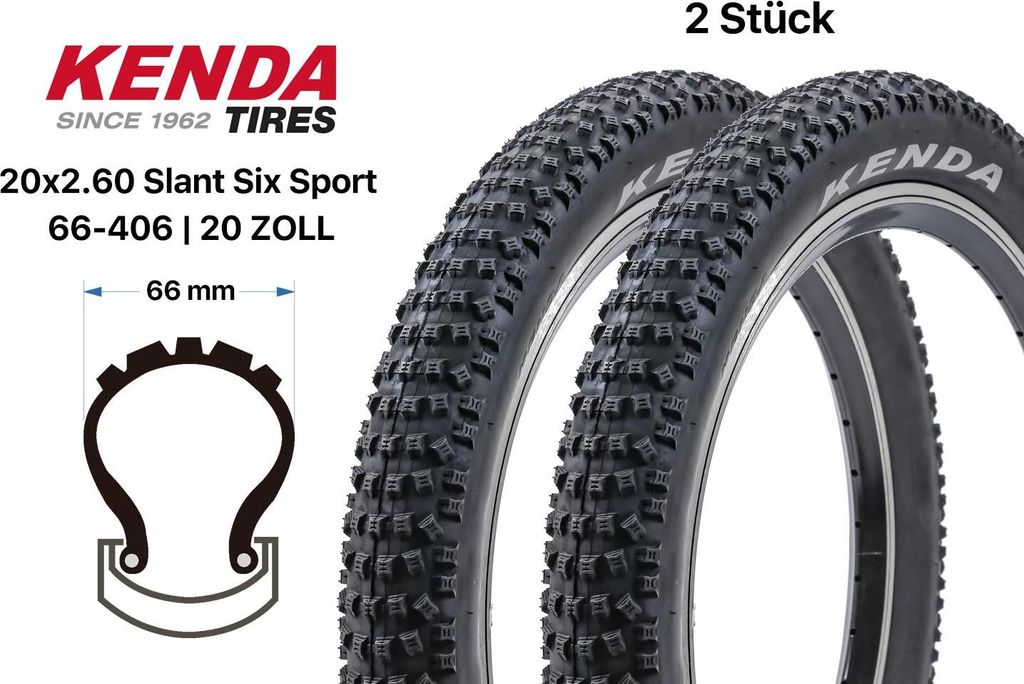 2 Stück 20 Zoll KENDA Slant Six Fahrrad Reifen 20x2.60 Produktbild 
