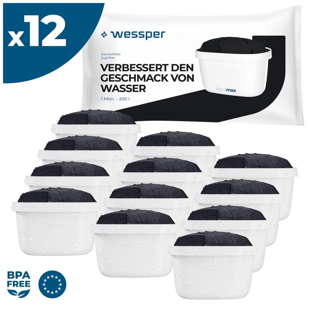 Wessper Wasserfilter Sport 12 St | Kompatibel mit Brita, Dafi, Philips und Aquafloow Wasserfilterkannen | Kompatibel mit Wasserfilterkannen