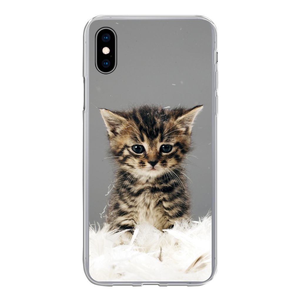 MuchoWow Handyhülle Schutzhülle Hülle für iPhone Xs Katze - Kätzchen - Federn Silikon Softcase Handy Hülle - Handytasche