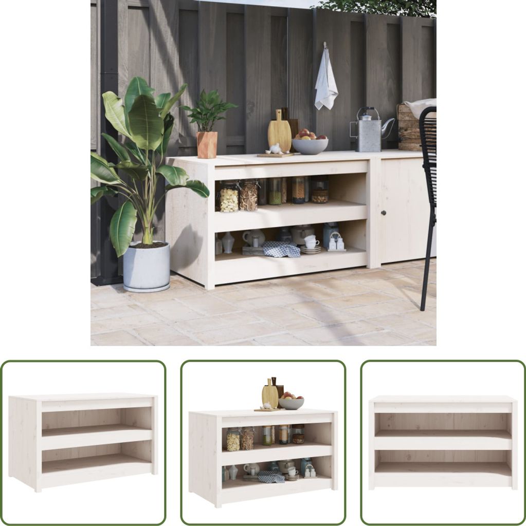 The Living Store Outdoor-Küchenschrank Weiß 106x55x64 cm Massivholz Kiefer