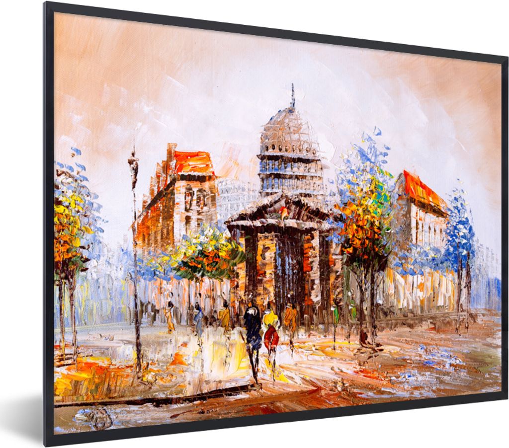 MuchoWow Gerahmtes Poster Gemälde - Stadt - Öl 80x60 cm - Poster mit Schwarzem Bilderrahmen Wandposter Rahmen Foto Bilder - Schwarzem - Mit Ges...