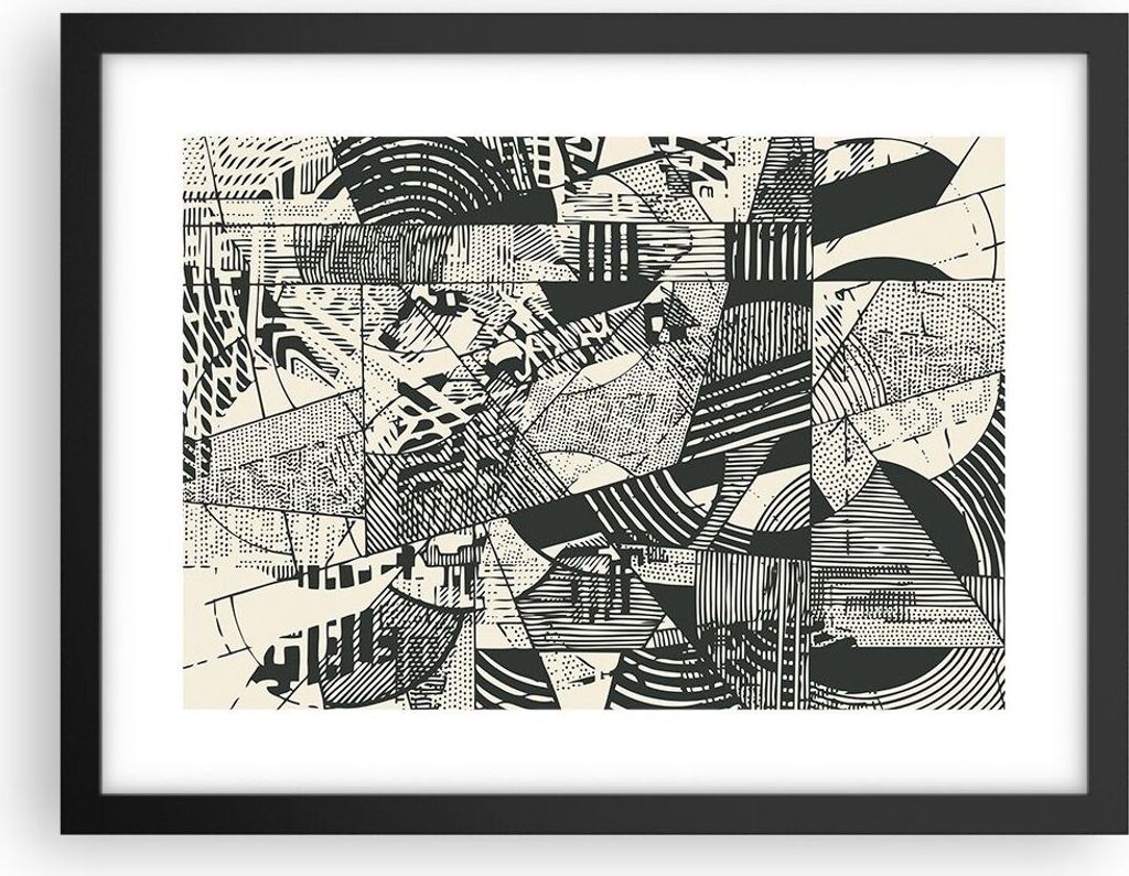 Gerahmtes Poster - Schwarzer Rahmen - Abstraktion Vintage Schwarz - 40x30 cm - Wand Bild - Wanddeko - Wandbilder - Kunstposter - Wandposter - Bilde...