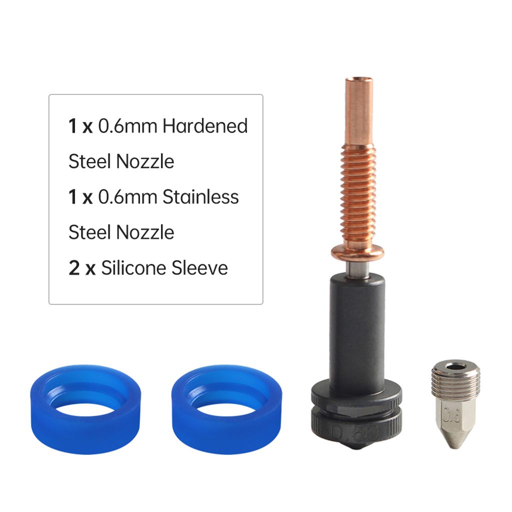 Verbesserte 0,6-mm-Trimetalldš¹sen mit hohem Durchfluss aus geh?rtetem Stahl/Kupfer/Titan. Kompatibel mit REVO-Hotends und Extrudern. Wird mit 2 ...