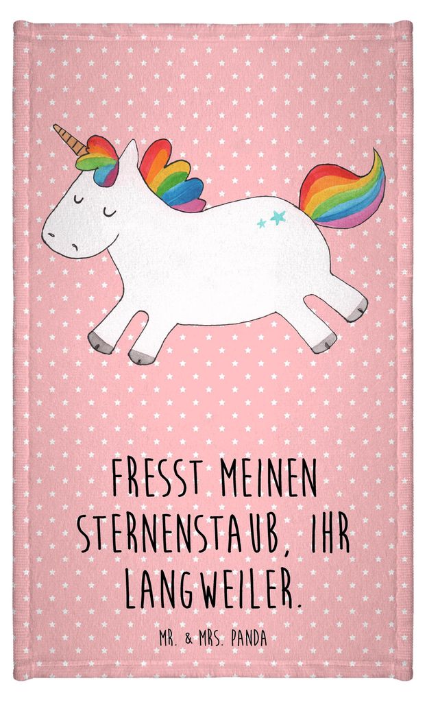 Mr. & Mrs. Panda Handtuch Einhorn Happy - Rot Pastell - Geschenk, gästetuch frottee, Unicorn, Witzig, Lebensfreude, gäste wc, Einhörner, Klein, ...