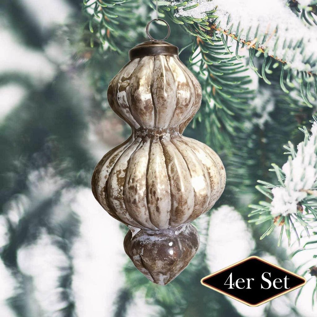 Weihnachtskugel kürbisförmig, antik-messing farbend, Glas, handgemacht in Indien