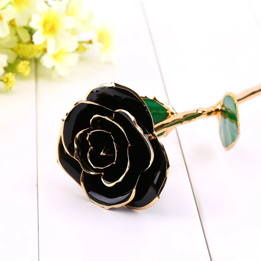 Rose éternelle en feuille d'or 24K - Fleur décorative avec support Love - 5