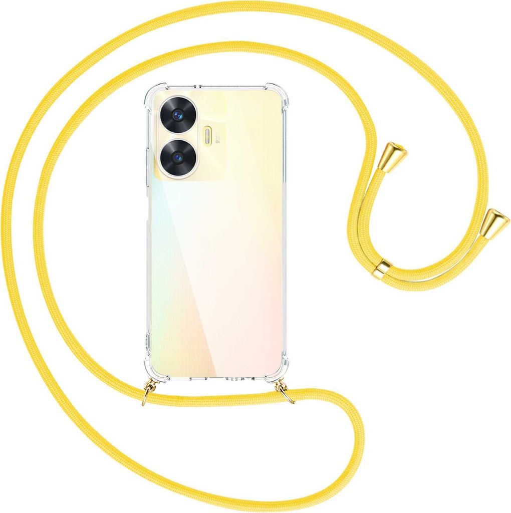 Handykette Backcover-Schutzhülle mit Band (Metall goldfarben) für Realme C55 (6.72'') - gelb