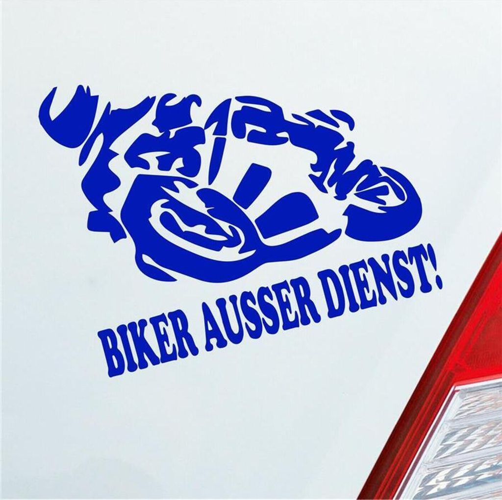 Auto Aufkleber Motorrad Biker ausser Dienst! Moped Bike Mopped 12x10 cm Dunkelblau Sticker Heckscheibenaufkleber