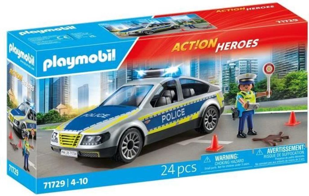 PLAYMOBIL Action Heroes Polizei Auto mit Sirene und Blaulicht, 24 Teile, Ab 4 Jahren