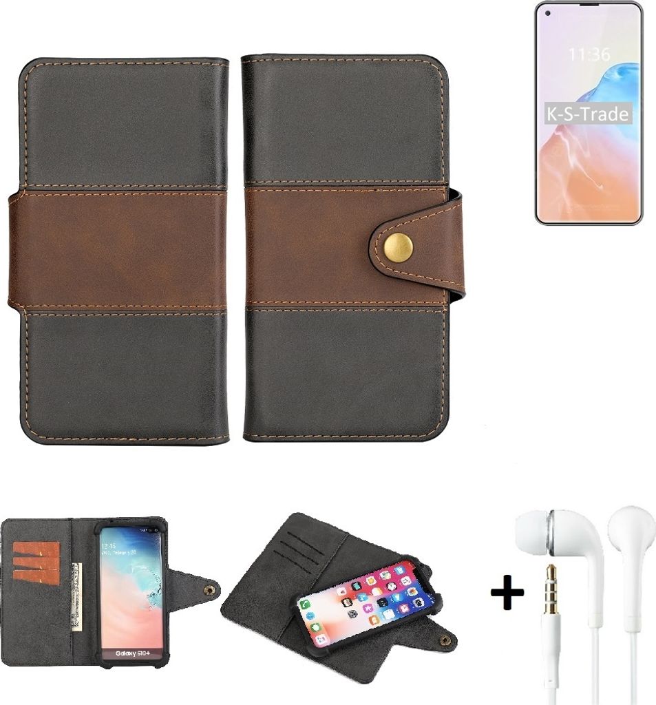 K-S-Trade Handyhülle Schutzhülle Bookstyle Wallet-Case kompatibel mit Cubot X30 + earphones Bumper rundumschutz schwarz-braun 1x