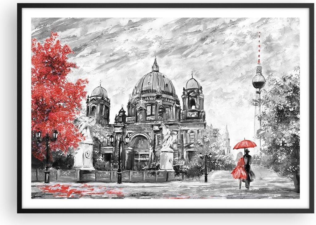 Gerahmtes Poster - Schwarzer Rahmen - Dom Berlin Liebespaar - 100x70 cm - Wand Bild - Wanddeko - Wandbilder - Wandposter - Bilderrahmen - Bilder - ...