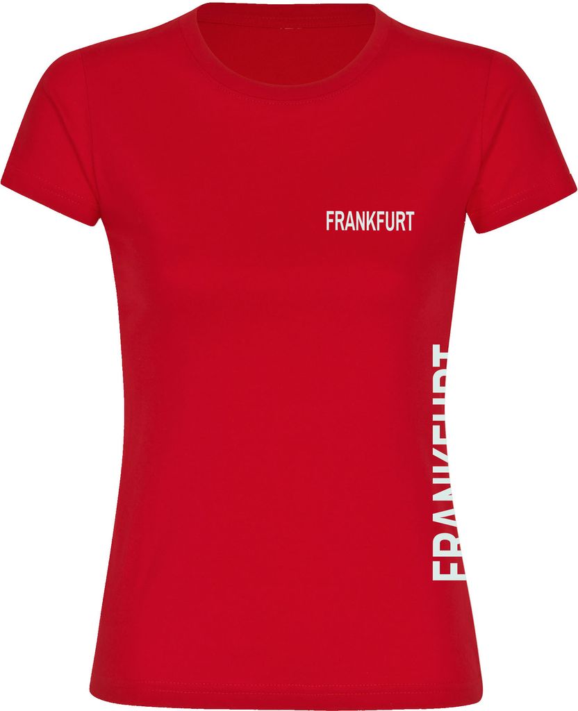 multifanshop Damen T-Shirt - Frankfurt - Brust & Seite, rot, Größe L