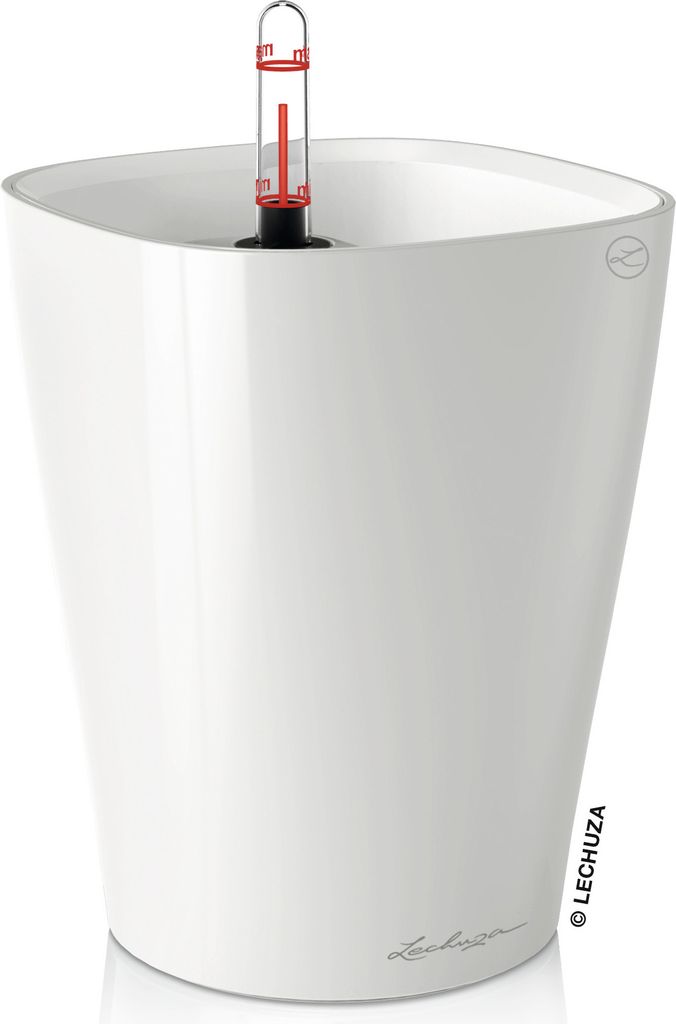 LECHUZA-Pflanzgefäß Mini-DELTINI Premium Weiß | Tischgefäß mit Bewässerungssystem | Hochglanz-Oberfläche | 10 x 10 x 13 cm | 14950