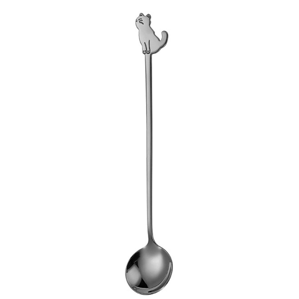 Kaffeelöffel mit Katzenmuster, langer Griff, bequemer Griff, Hochglanzpolieren, Mehrzweckgeschirr, lebensmittelechter Edelstahl, Dessertlöffel, G...