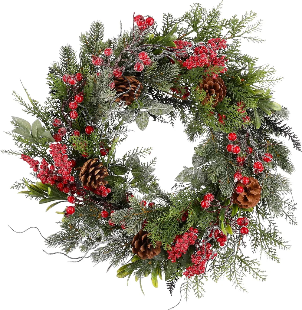 Couronne de Noël Randell Rouge Ø50 cm en Matériaux Durables Mica