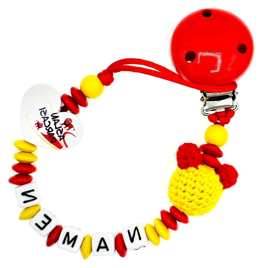 Schnullerkette mit Namen für GALATASARAY Fan/Aslan Parcasi in Rot Gelb/Baby/Unisex/Personalisiert/HANDMADE
