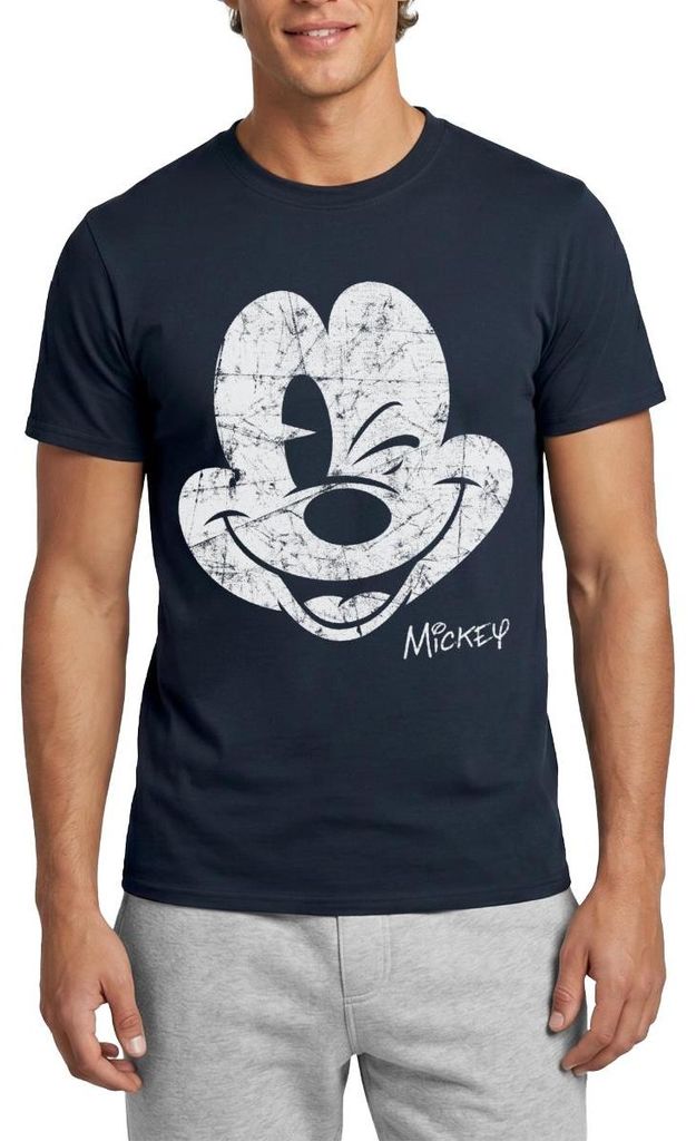 Mickey & Minnie Retro Mickey Mouse Zwinkernd Männer T-Shirt, XL, Navy