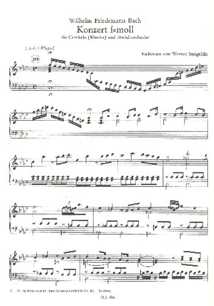 Kadenzen zum Konzert f-Moll für Cembalo (Klavier) und Streichorchester von W.Fr. Bach für Cembalo (Klavier)