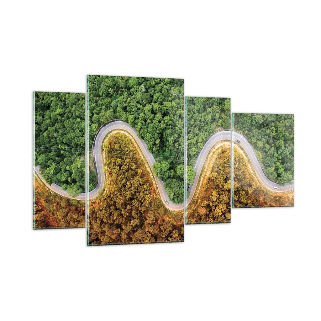 Bilder auf glas - 4 Teile - Luftaufnahmen Weg Wald - 120x70cm - Glasbilder - Wandbilder - Bilder - zum Aufhängen bereit - Wanddekoration aus Glas ...
