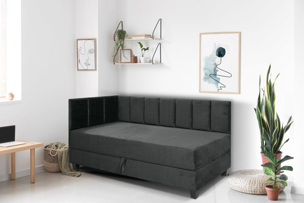 Jugendbett Einzelbett Eryk Boxspringbett mit Matratze Kinderbett Bettkasten 100 x 200 cm Links Paris 165 – grau