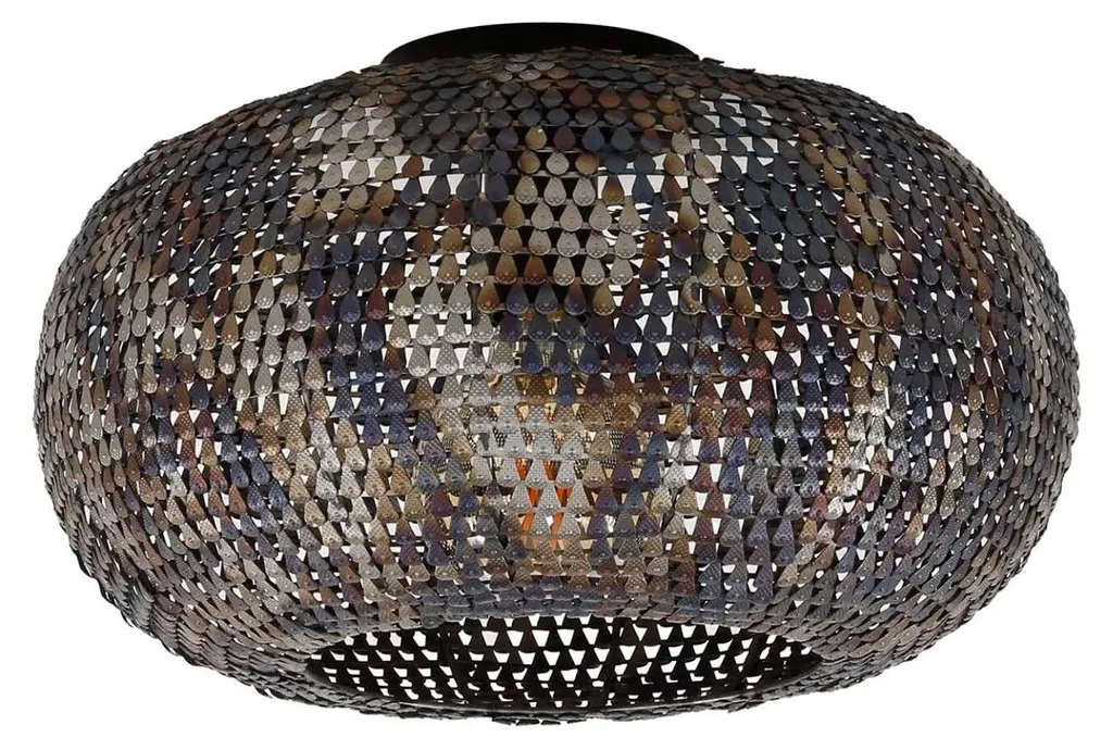 Plafonnier 40 cm pour salon et chambre - Modèle Armor Noir et Cuivre Métal