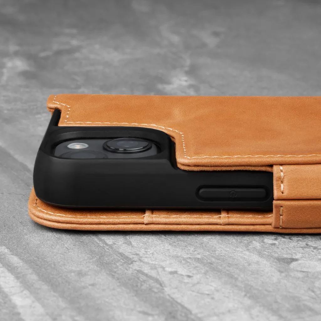 Étui en cuir TORRO iPhone 13 avec support premium marron clair